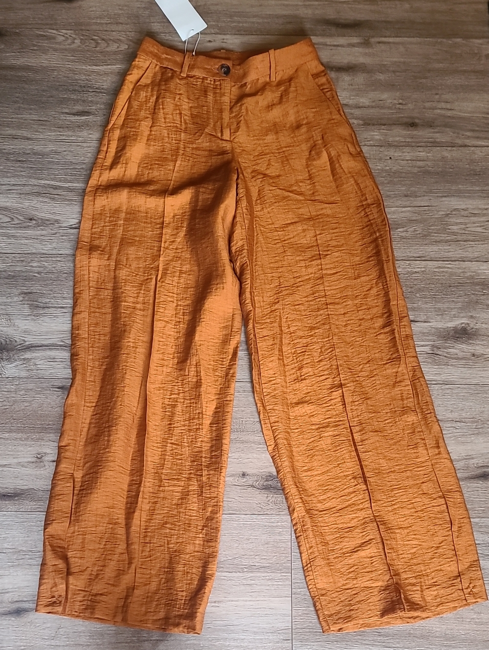 NWT linen Blend Wide Leg Pants Gold Copper Brown Coloured Xs